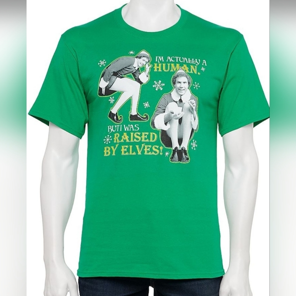 Raised by Elves Men's Christmas Graphic T-Shirt Green NWT